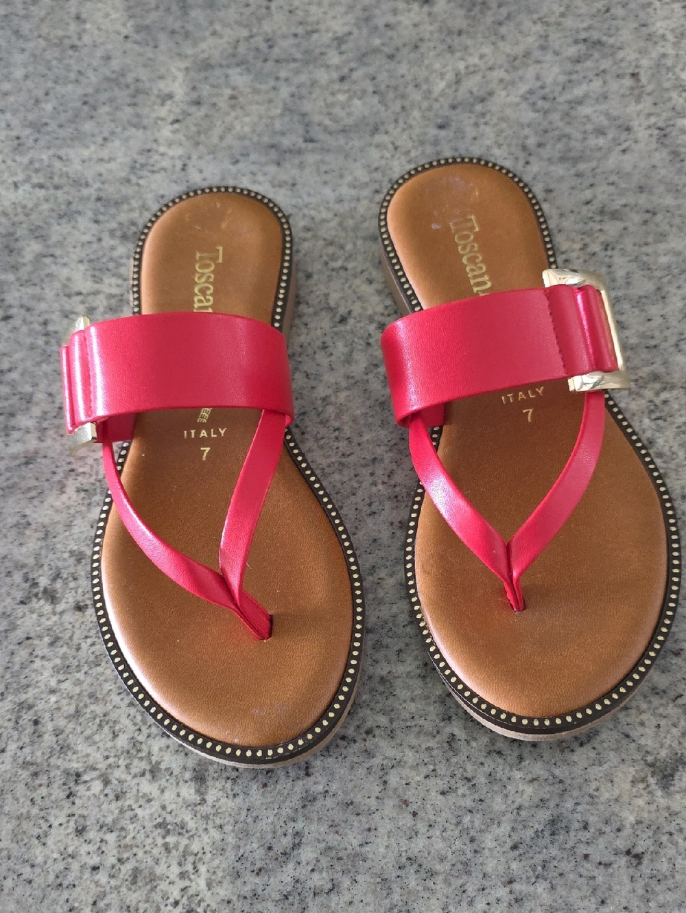 Toscanella Red Leather Slide Sandals - Made In Italy